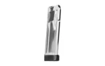 MAG KIMBER 2K11 silver magazine, angled side view with black baseplate