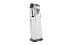 Kimber 2K11 silver handgun magazine, angled front view with black baseplate