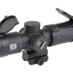 EOTECH VUDU 3-9X32 black scope, angled right-side view with mount, turrets and open lens caps