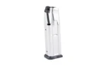 MAG KIMBER 2K11 silver magazine with black baseplate, angled side view