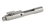 SOLGW Nickel Teflon OCKS BCG 5.56 silver, angled side view with bolt face and carrier slots