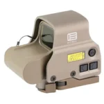 EOTECH EXPS3 tan holographic sight in rear three-quarter view with hood, window and side controls