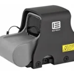 EOTECH XPS2 gray holographic sight in front three-quarter view with window, hood and warning label