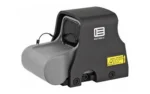 EOTECH XPS2 gray holographic sight in front three-quarter view with window, hood and warning label