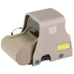 EOTECH XPS3-0 tan holographic sight in angled front view with glass window and side controls