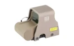 EOTECH XPS3-0 tan holographic sight in angled front view with glass window and side controls