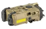 EOTech On-Gun-Laser tan laser unit, front three-quarter view with lenses and control knobs