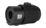 EOTECH G43 3X MAGNIFIER NM BLK black, angled front view with adjustment knob and rubber housing