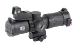 EOTECH VUDU 3-9X32 SFP MR5 MRAD EFLX black, angled side view with mount and top red dot sight