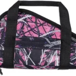 Bulldog Muddy Girl Camo Pistol Case, pink camouflage side view with black handles and zipper