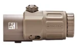 EOTECH G33 tan magnifier, left-side view with adjustment knob and EOTECH branding