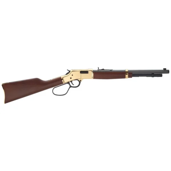Henry H6 Big Boy Carbine, side view with brown stock, brass-colored receiver and black barrel