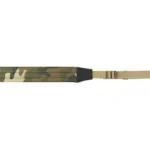 BULLDOG DLX PADDED sling, woodland camo pad with tan strap and black buckle