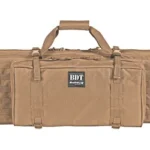 BULLDOG TACT SINGLE RIFLE bag, tan front view with carry handles, pockets and webbing