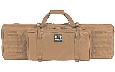 primary-9980 BULLDOG TACT SINGLE RIFLE bag, tan front view with carry handles, pockets and webbing