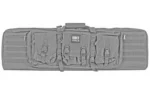 Bulldog Tactical Double Rifle gray case, front view with handles, pockets, straps and zippers