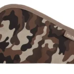 BULLDOG PISTOL RUG SMALL, side view in tan, brown and black camouflage with zipper and logo tag