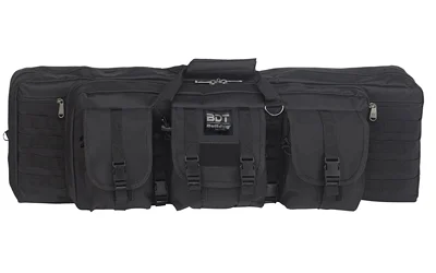 primary-9993 BULLDOG DLX DBL TACT RIFLE BLACK black double rifle case, front view, with handles and pockets