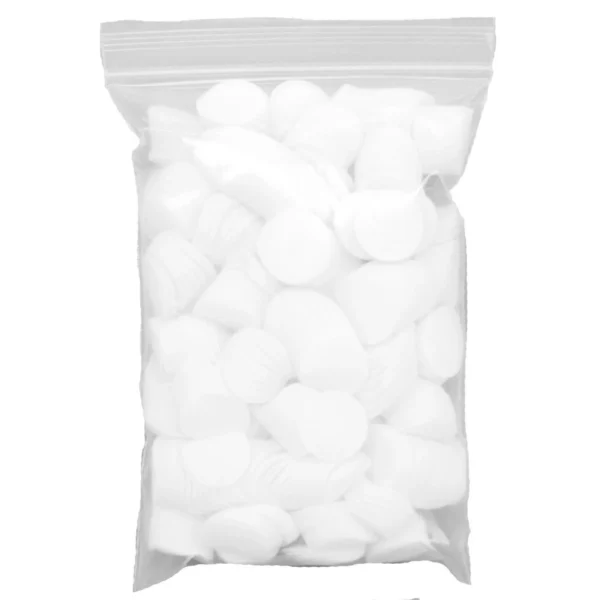 Pro-Shot Round Cotton Patches, clear resealable bag filled with white circular patches