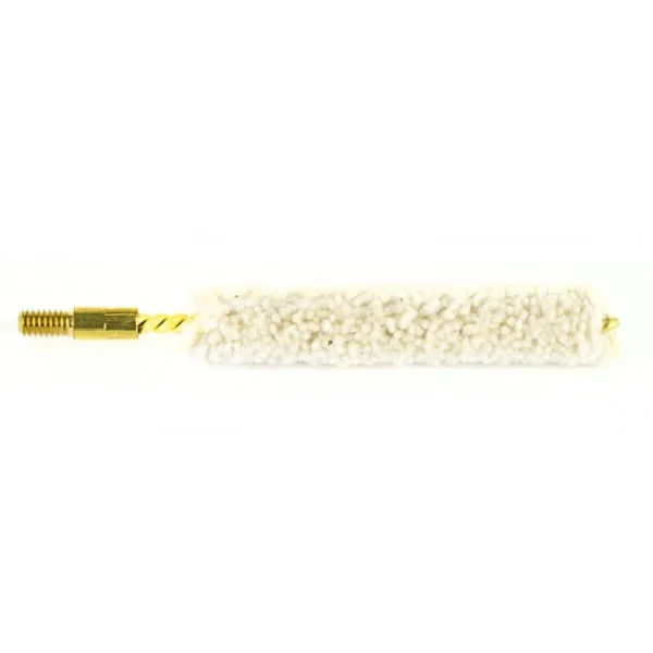 Pro-Shot bore mop, side view with white cotton mop and brass threaded tip