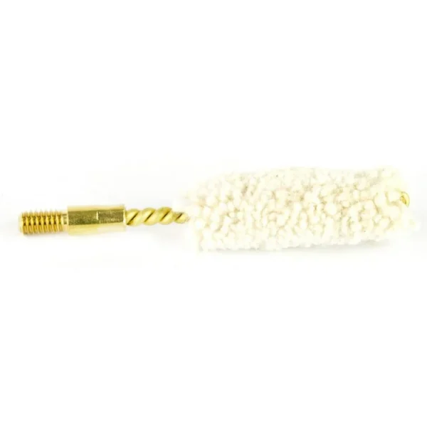 PRO-SHOT Mop .35-.40CAL, white cleaning mop with brass shaft and twisted tip in side view