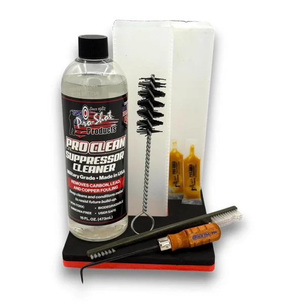 Pro-Shot Suppressor Cleaning Kit, cleaner bottle, brushes, patches, tools and storage case