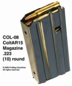 ProMag AR-15 Magazine, angled view of blued steel magazine loaded with cartridges