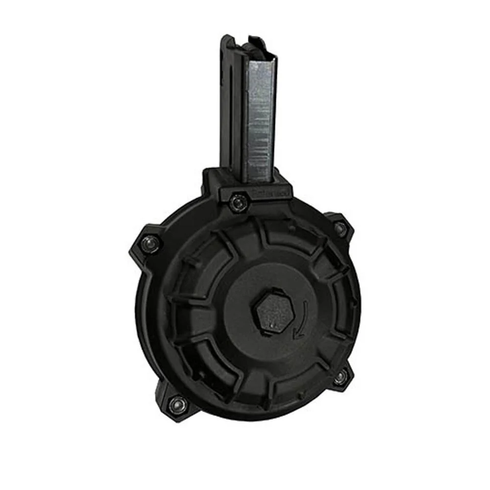 promag-ar-15-magazine-762x39mm-primary Promag AR-15 Rifle Magazine, black drum with vertical feed tower, front view