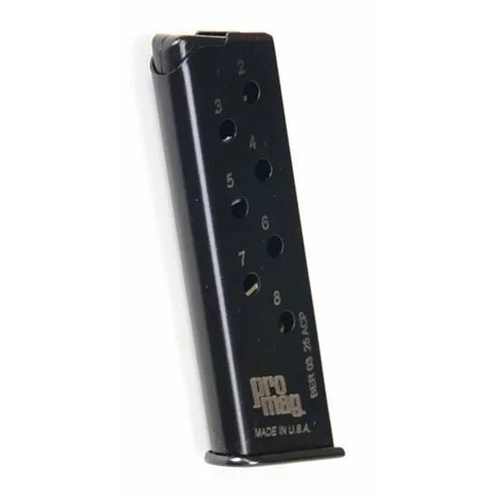 ProMag Beretta 950 BS Magazine, black angled view with witness holes and marked baseplate