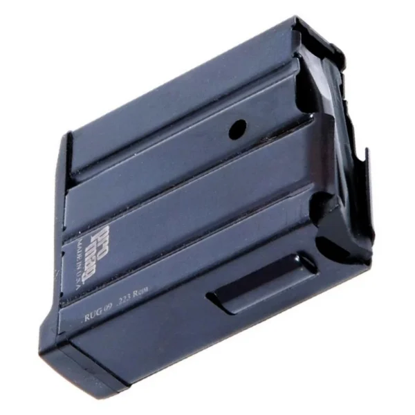 ProMag Ruger Mini-14 Magazine, blued steel, angled side view with feed lips and witness hole