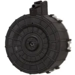 ProMag Saiga Shotgun Drum Magazine, black polymer front view with circular ribbing