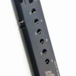 ProMag Sig Sauer P220 black steel magazine, angled side view with witness holes and base plate