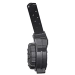 Promag Smith & Wesson Shield black extended handgun magazine, angled side view with drum housing