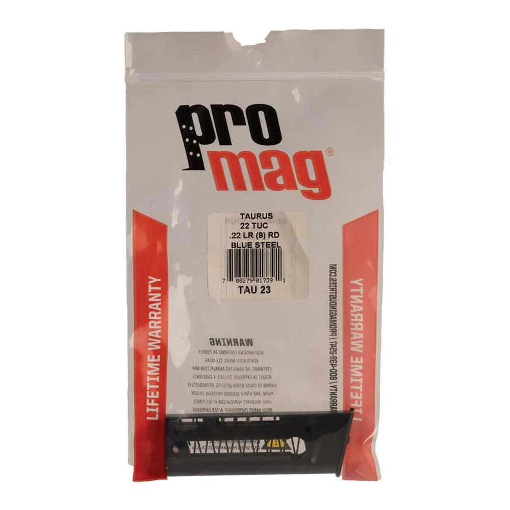 promag-taurus-22-tuc-magazine-primary-1 ProMag Taurus 22 TUC Handgun Magazine, black magazine displayed in white and red packaging