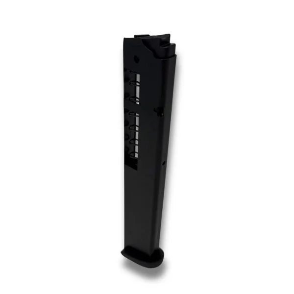ProMag Taurus 709 Slim black magazine angled side view with witness slots and baseplate