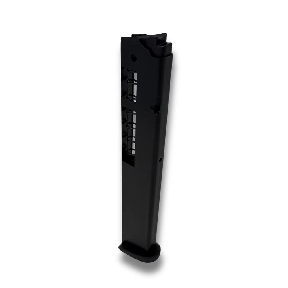 promag-taurus-709-slim-magazine-primary-1 ProMag Taurus 709 Slim black magazine angled side view with witness slots and baseplate