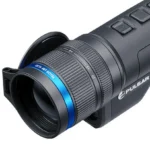 Pulsar Telos LRF XL50 Thermal Mono, angled front view with black lens housing and blue ring