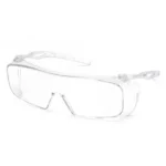 Pyramex Cappture Safety Glasses, clear frame and clear wraparound lenses in angled front view