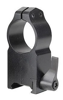 Warne Maxima Quick Detach matte black scope ring with side lever, angled view