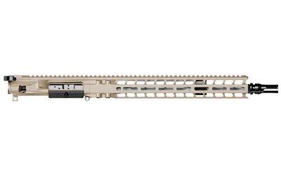 Radian Upper FDE, right-side view with long ventilated handguard, top rail and muzzle device