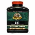 Ramshot LRT Rifle Powder, front view of black container with orange cap and green label