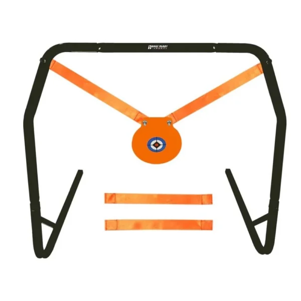 Do-All Outdoors Range Ready High Cal Steel GONG, front view with orange target and black stand
