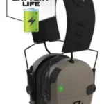 Walker's Razor Rechargeable Muff in flat dark earth, angled view with black headband