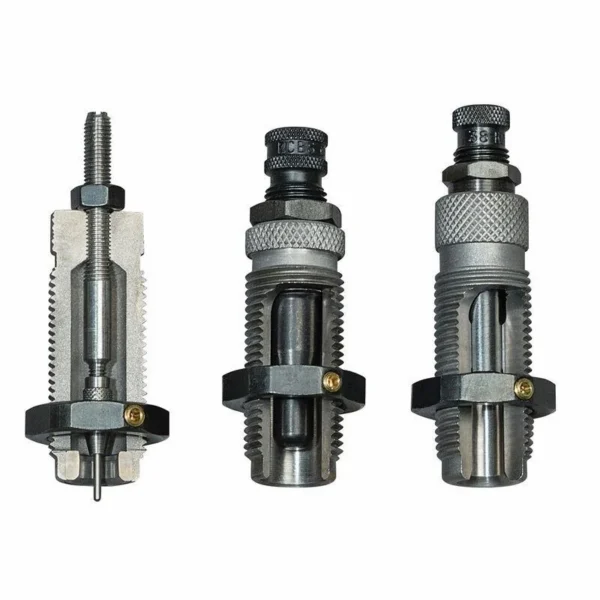 RCBS 3 Die Roll Crimp Set .44-40 Win RN Jacket, three silver and black threaded reloading dies