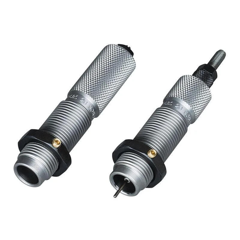 rcbs-30-nosler-rifle-die-set-primary-1 RCBS RC F L DIE SET .30 NOSLER, two silver reloading dies shown upright at an angle