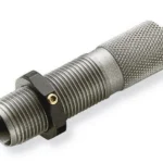 RCBS Decap Die angled view of silver metal die with threaded body and knurled top