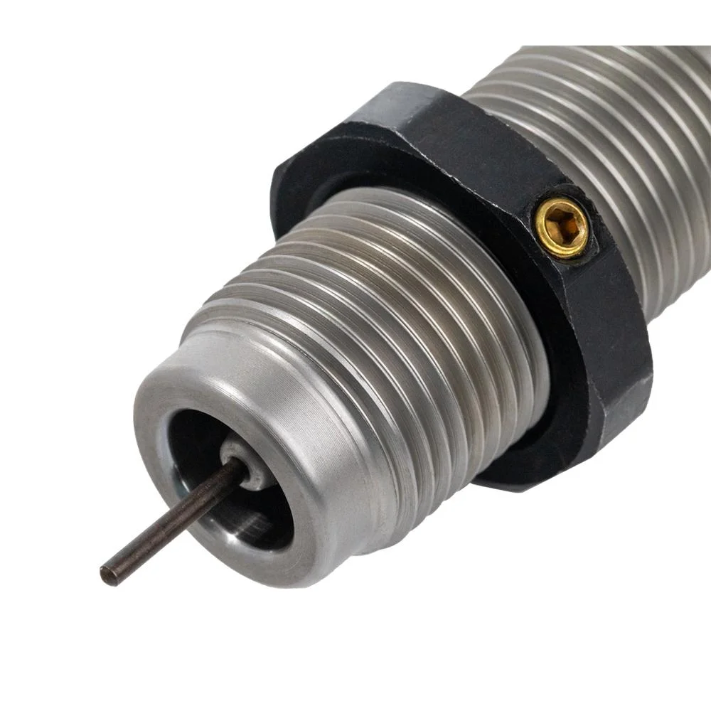 rcbs-full-length-die-set-25x47-lapua-primary-1 RCBS Full Length Die Set Group A .25x.47 Lapua silver threaded die with black collar, close-up