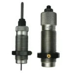 RCBS Small Base 2-Die Set, front view of two steel reloading dies with knurled caps