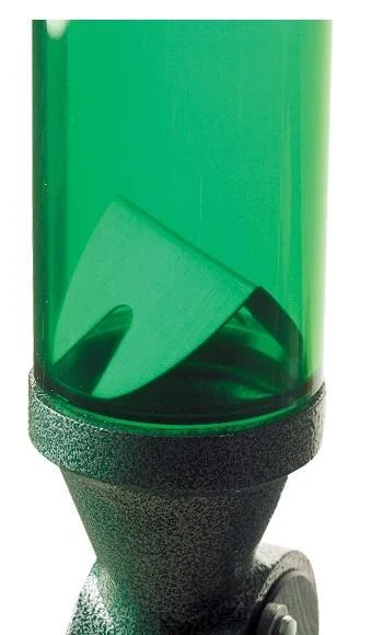 rcbs-uniflow-powder-measure-powder-baffle-primary RCBS Uniflow Powder Measure Powder Baffle, dark baffle visible inside a translucent green hopper