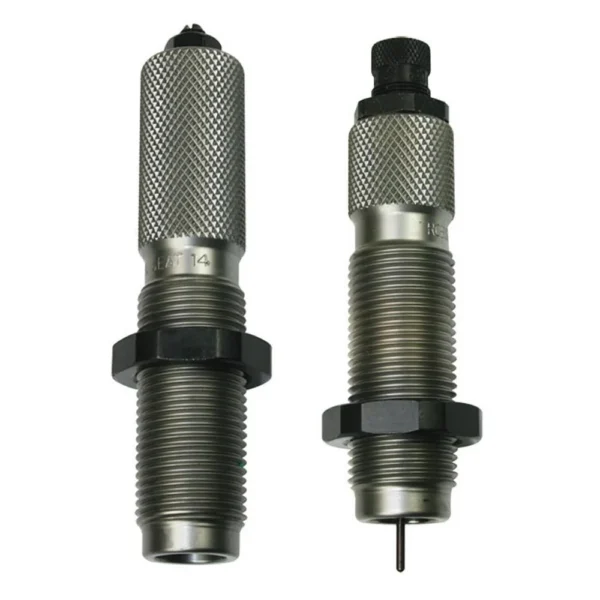 RCBS X Die Full Length Die Set, two silver and black reloading dies in front view